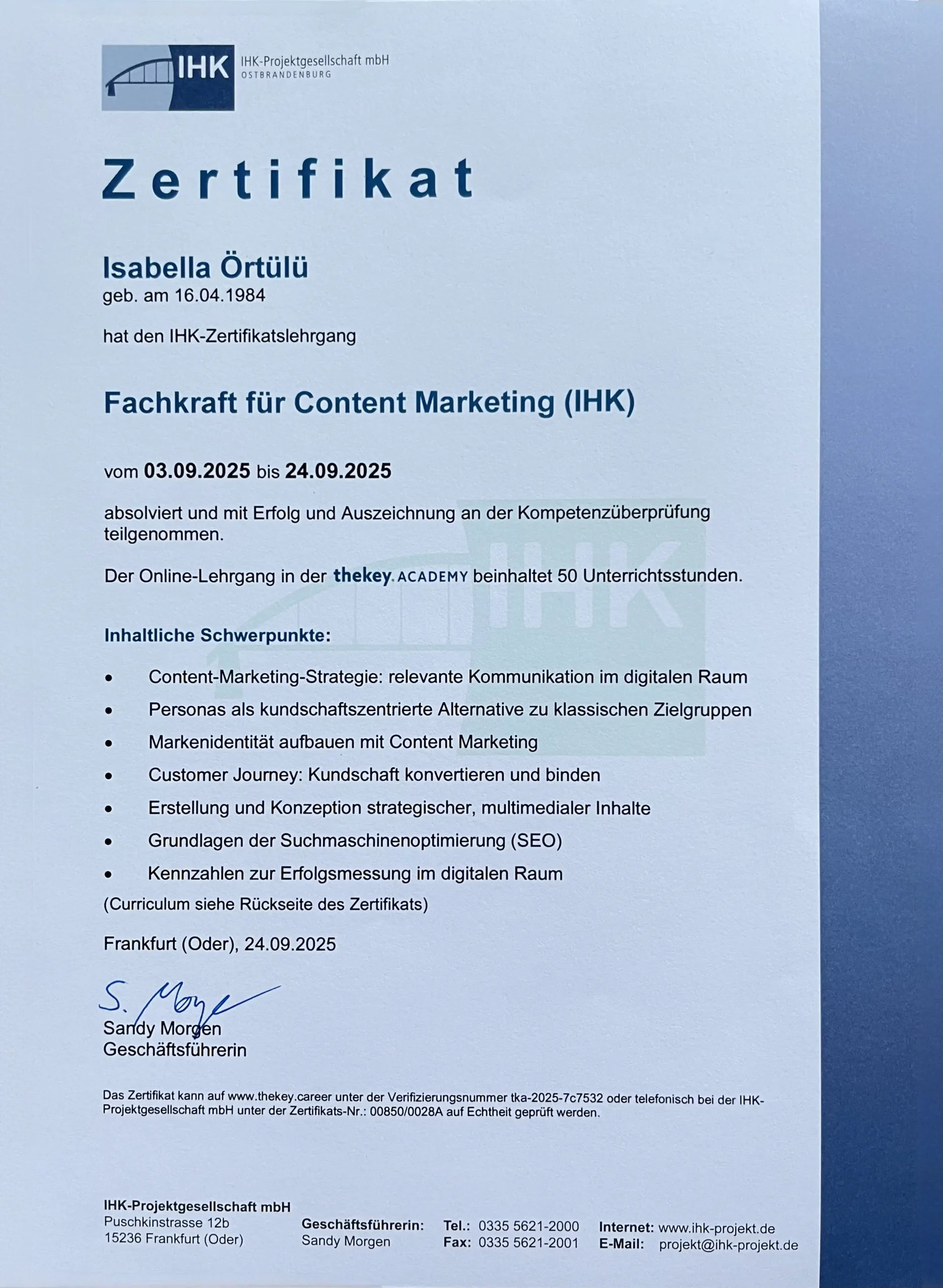 Zertifikat IHK