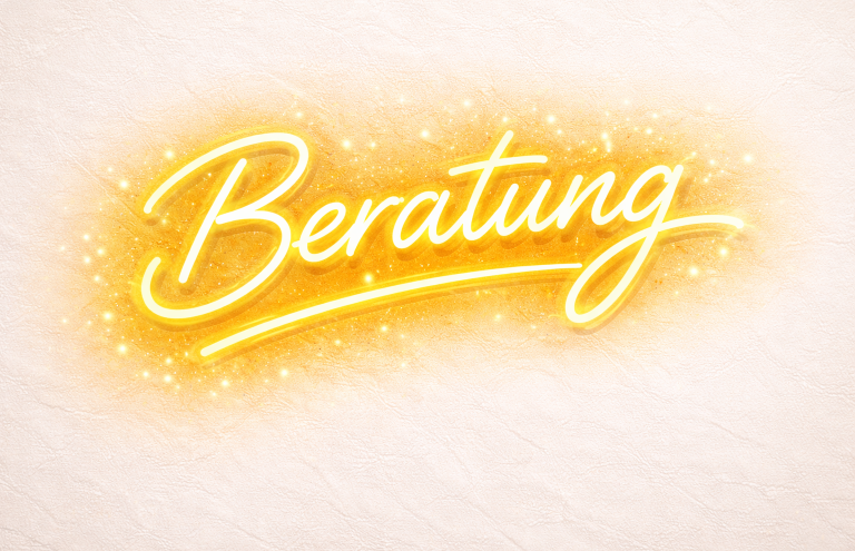 Der Schriftzug „Beratung“ in leuchtendem Gelb auf hellem Hintergrund.